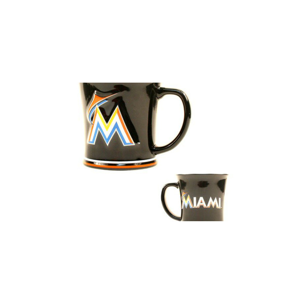 MLB Miami Marlins 15oz Mug Ceramic Black (1) Cup Baseball Coffee Retro Logo New - Picture 1 of 3